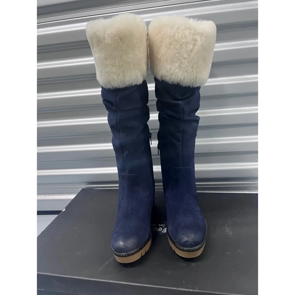 VINTAGE FOUNDRY CO ARABELLA HAND MADE REAL SHEEPSKIN OVER KNEE BOOTS